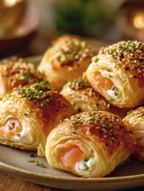 A plate of pastries with salmon and cream filling.