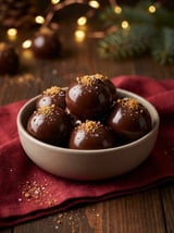 Bowl of chocolate balls with nuts.