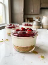 Three jars of strawberry shortcake.