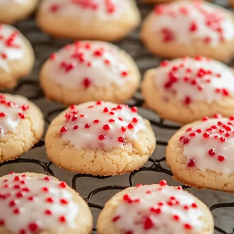 Półmisek ciastek z białą polewą i czerwonym cukrem.