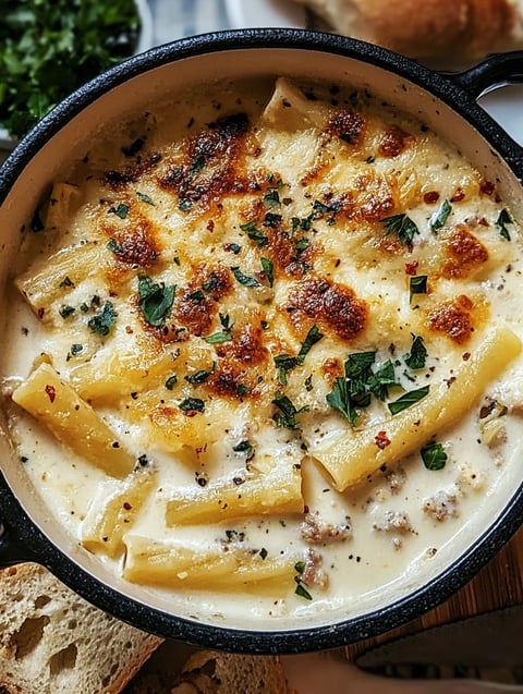 Miseczka białej zupy lasagna.