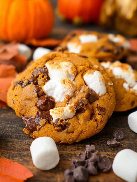 Zbliżenie na ciasteczko dyniowe s'mores.