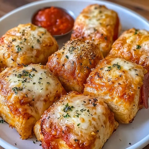 Talerz z chrupkimi pizza rolls z frytkownicy.