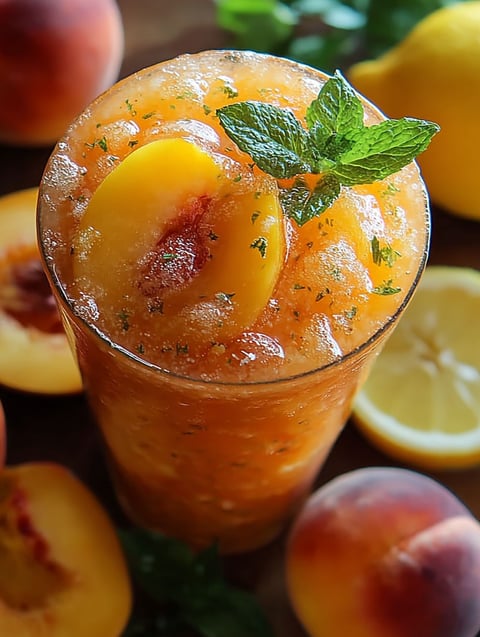 Szklanka mrożonej brzoskwiniowej lemoniady.