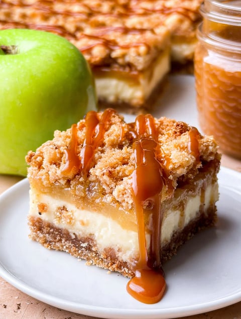 Kawałek batona karmelowo-jabłkowego.