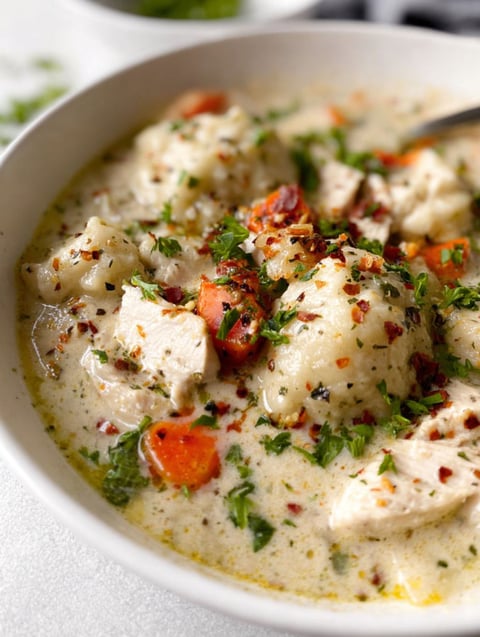 Miseczka z kurczakiem i kluseczkami.