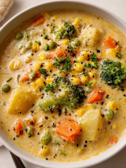 Miska zupy z brokułami i marchewką.