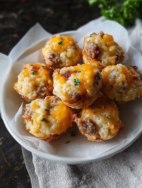 Talerz z kapslami z kiełbasą i ziemniakami.