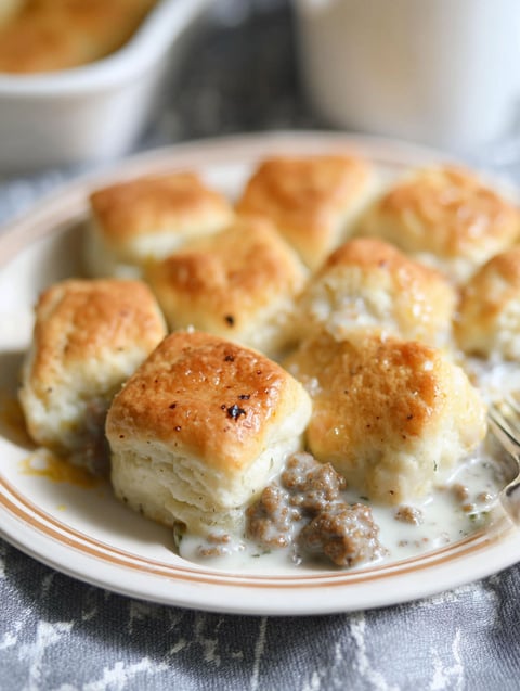 Talerz zapiekanki z biscuits i sosem