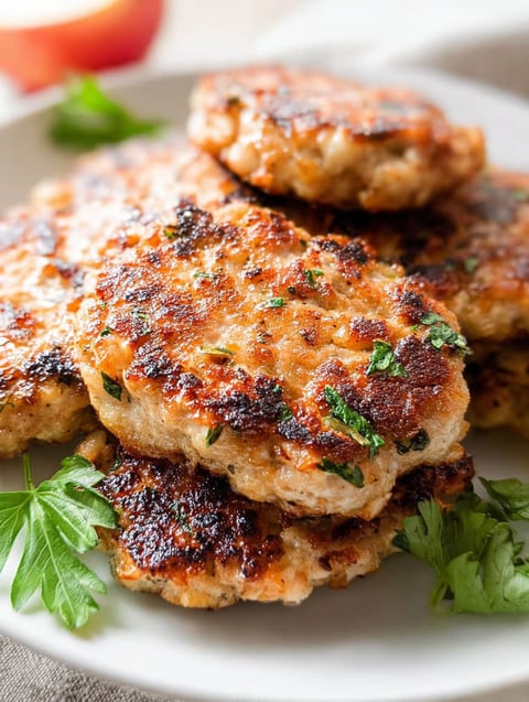 Talerz z kotletami z kiełbasy z kurczaka.