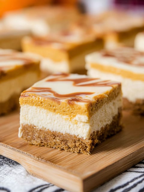 Zbliżenie na batona sernikowego z dynią.