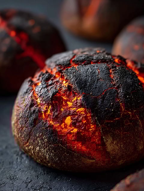 Bochenek chleba z płomieniem na wierzchu.