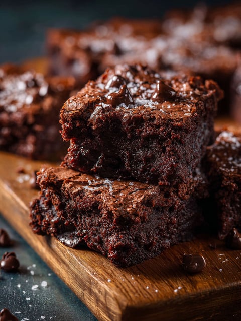 Zbliżenie na czekoladowe brownie polane czekoladą