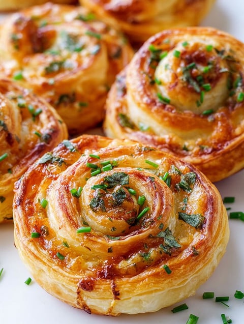 Two pieces of food with green toppings.