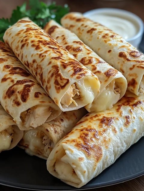 A plate of food with a bowl of sauce.