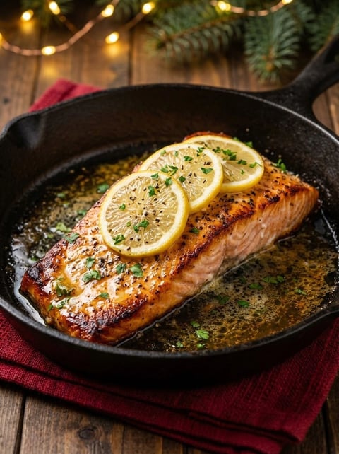A piece of fish with lemon and butter on it.