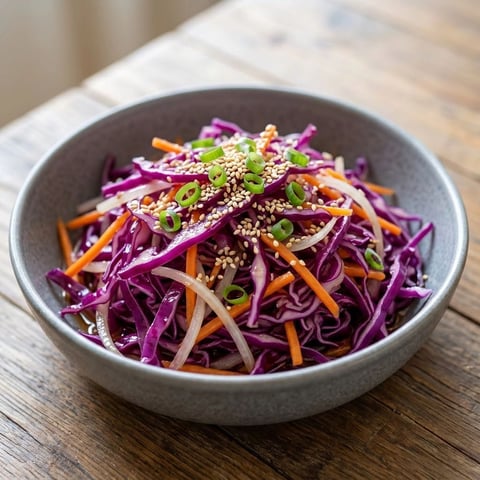 A bowl of purple cabbage with sesame seeds on top.