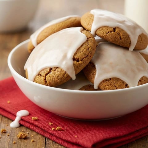 A bowl of cookies with white icing.