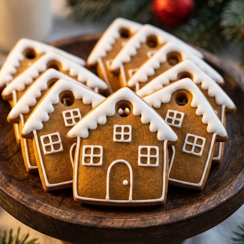 A plate of gingerbread houses.