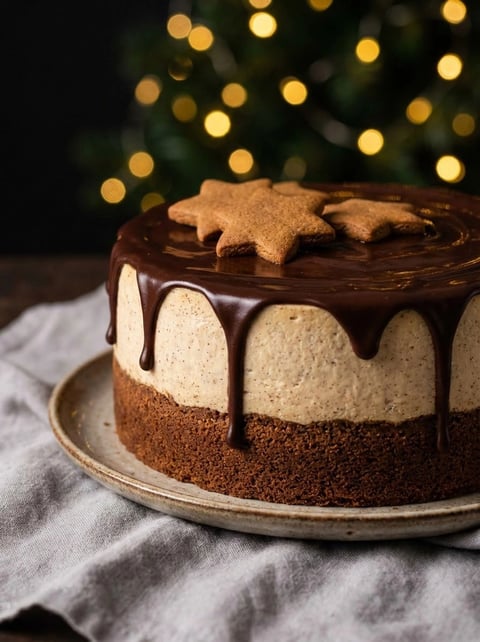 A chocolate cake with a star decoration on top.