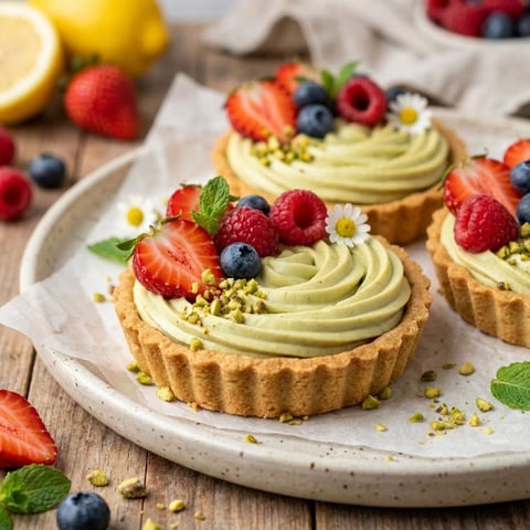 Two tartaletki with cream filling and fresh berries.
