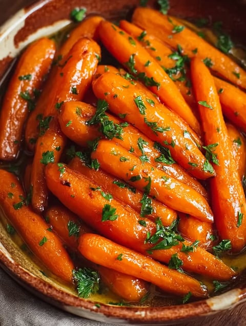 A bowl of carrots with parsley on top.
