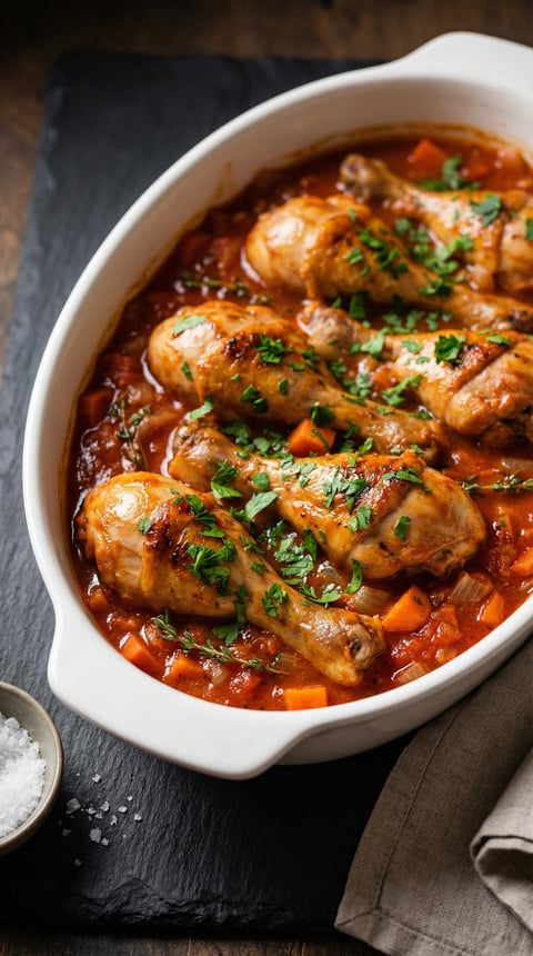 A bowl of chicken with vegetables.