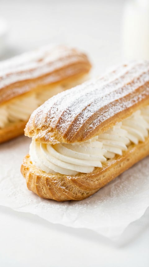 A pastry with white icing and powdered sugar.